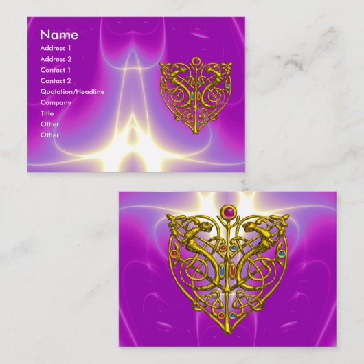HYPER VALENTIJN, GOUD CELTIC HEART Pink Fuchsia Visitekaartje (Voorkant / Achterkant)