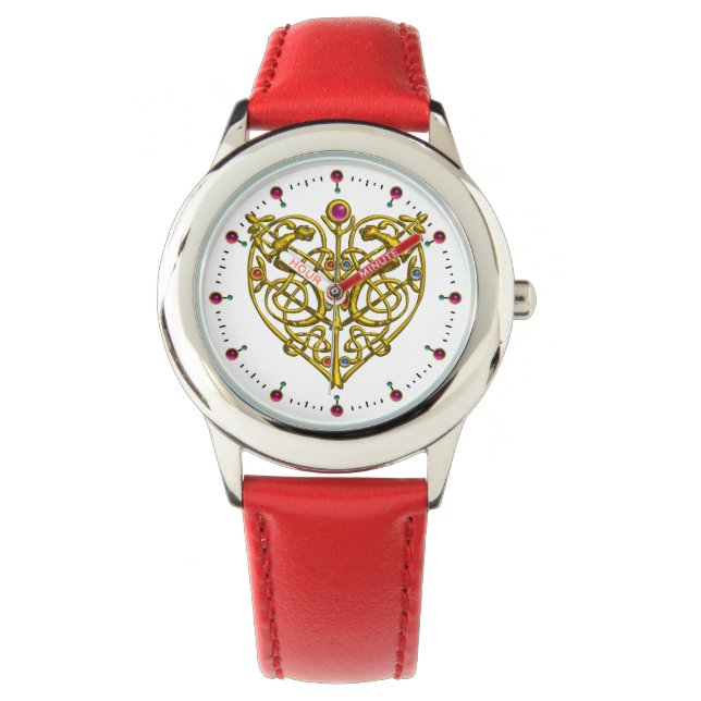 HYPER VALENTIJN, GOUDE CELTISCHE KENNIS HEART Whit Horloge (Voorkant)