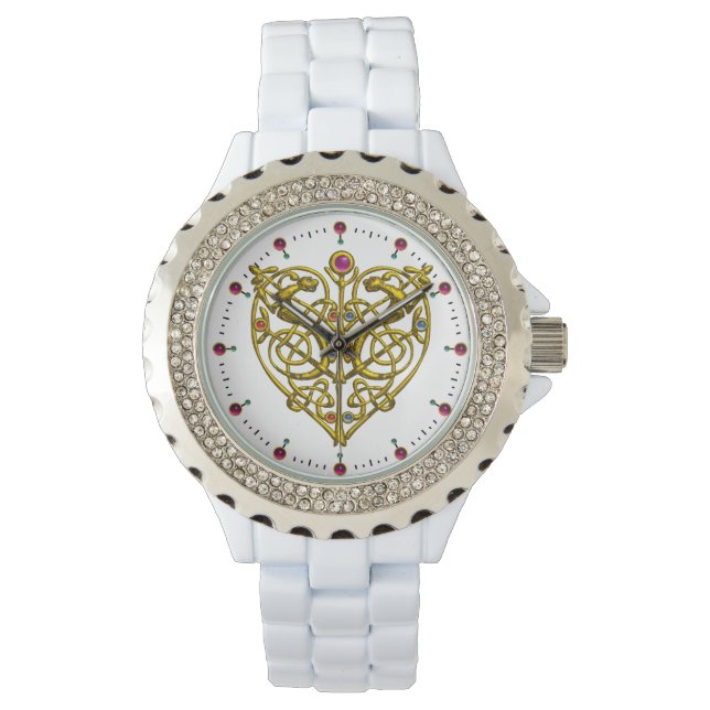 HYPER VALENTIJN, GOUDE CELTISCHE KENNIS HEART Whit Horloge (Voorkant)