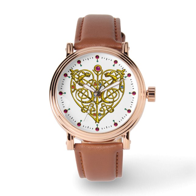 HYPER VALENTIJN, GOUDE CELTISCHE KENNIS HEART Whit Horloge (Voorkant)