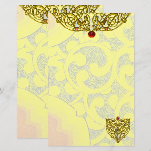 HYPER VALENTIJN Gouden Keltische knopen Gele werve Briefpapier (Voorkant / Achterkant)