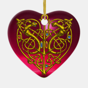 HYPER VALENTIJN HEART Red Ruby en Blue Aquamarine Keramisch Ornament
