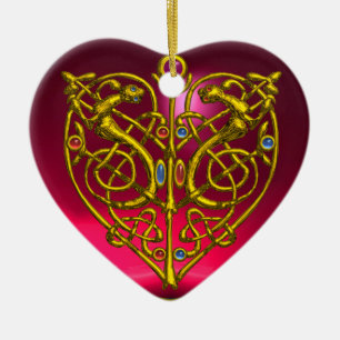 HYPER VALENTIJN HEART Red Ruby en Green Emerald Keramisch Ornament