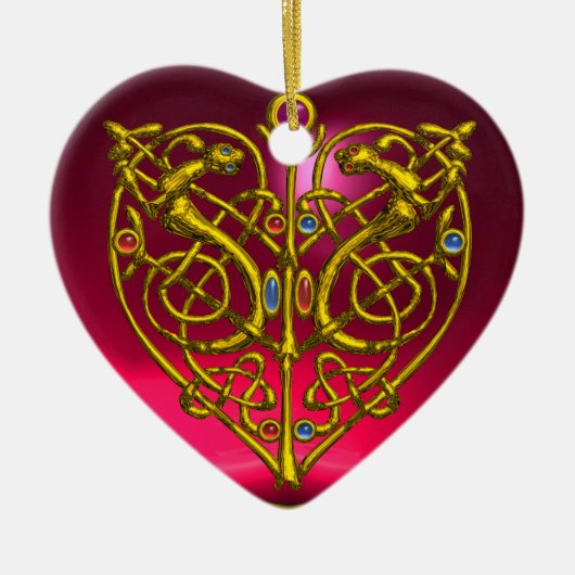 HYPER VALENTIJN HEART Red Ruby en Green Emerald Keramisch Ornament (Voorkant)
