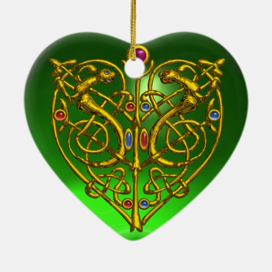 HYPER VALENTIJN HEART Red Ruby en Green Emerald Keramisch Ornament (Achterkant)