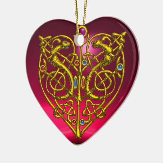 HYPER VALENTIJN HEART Red Ruby en Green Emerald Keramisch Ornament (Links)