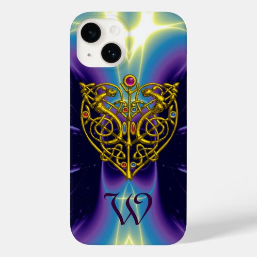 HYPER VALENTIJN MONOGRAM/GOLD HEART IN PAARSE BLAU Case-Mate iPhone CASE (Achterkant)