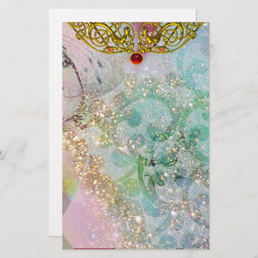 HYPER VALENTIJN / RUBY GOLD CELTIC HEART, blauw Briefpapier (Voorkant / Achterkant)