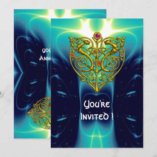 HYPER VALENTINE/GOLD CELTIC HEART helder aqua blau Kaart (Voorkant / Achterkant)