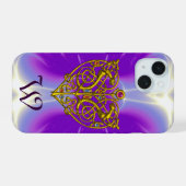 HYPER VALENTINE GOUD KELTISCHE HART MONOGRAM Paars iPhone 15 Case (Achterkant horizontaal)