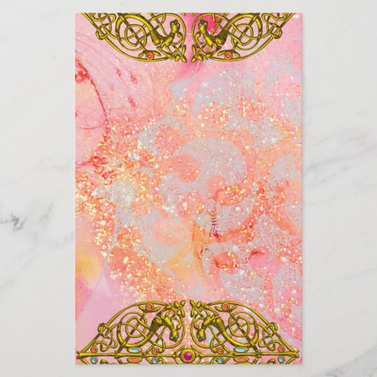 HYPER VALENTINE / GOUDEN CELTISCHE HART Roze Glitt Briefpapier (Voorkant)