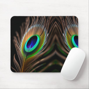 Hyper-Vibrant Macro van Peacock Feather Eye Muismat