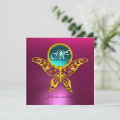 HYPER VLINDER MONOGRAM,blauw,aquamarijn roze Kaart (Staand voorkant)