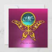 HYPER VLINDER MONOGRAM,blauw,aquamarijn roze Kaart (Voorkant)