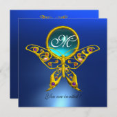 HYPER VLINDER MONOGRAM,blauw,turquoise aquamarijn Kaart (Voorkant / Achterkant)