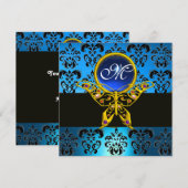 HYPER VLINDER MONOGRAM, blauwe damast, saffier Kaart (Voorkant / Achterkant)