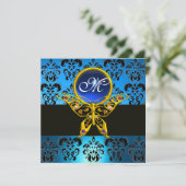 HYPER VLINDER MONOGRAM, blauwe damast, saffier Kaart (Staand voorkant)