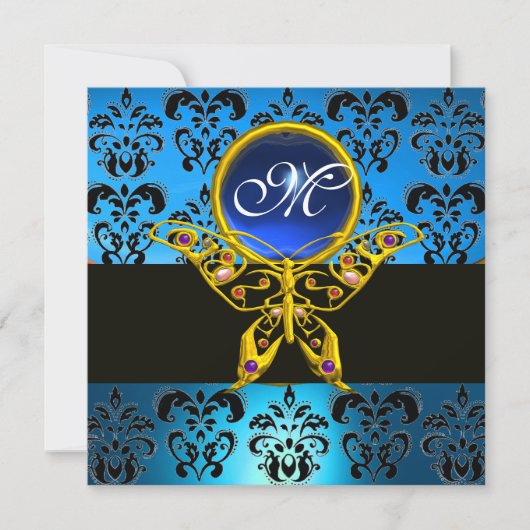 HYPER VLINDER MONOGRAM, blauwe damast, saffier Kaart (Voorkant)