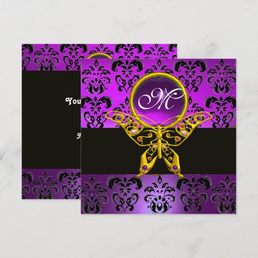 HYPER VLINDER MONOGRAM,paars damast,amethist Kaart (Voorkant / Achterkant)