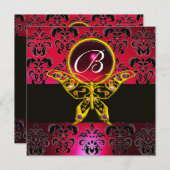 HYPER VLINDER MONOGRAM Rode Bourgogne Damast Edle  Kaart (Voorkant / Achterkant)