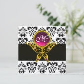 HYPER VLINDER MONOGRAM, zwart wit damast, roze Kaart (Staand voorkant)