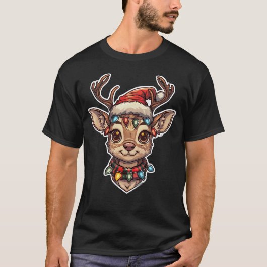 Hyperrealistisch rendier met kerstverlichting SAN T-shirt (Voorkant)