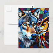 Hyperrealistische mozaïek van wolf en uil briefkaart (Voorkant / Achterkant)