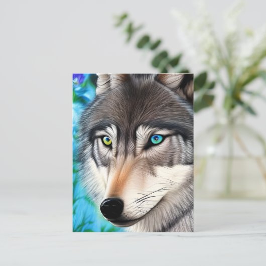 Hyperrealistische Wolf Digital Graphic Briefkaart (Staand voorkant)