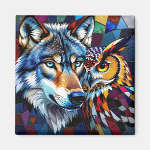 Hyperrealistische Wolf en Uil Magneet