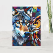 Hyperreaslistic Wolf and Owl | Happy Birthday Kaart (Voorkant)
