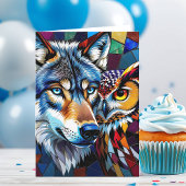 Hyperreaslistic Wolf and Owl | Happy Birthday Kaart