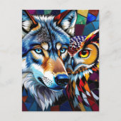 Hyperreaslistic Wolf and Owl Mosaic Briefkaart (Voorkant)
