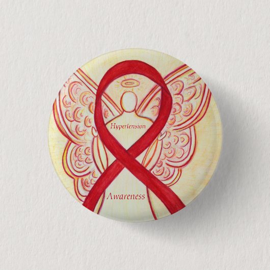 Hypertensie (HTN) Bewustmaking Red Ribbon Angel Pi Ronde Button 3,2 Cm (Voorkant)