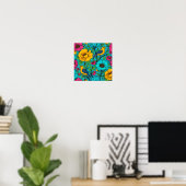 Hyperverzadigd Neon Pop Art Stofpatroon Poster (Thuiskantoor)