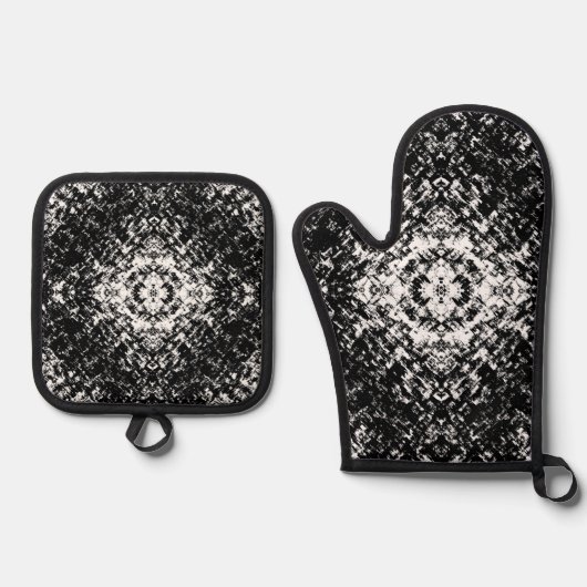 Hypnotic Abstract Black And White Modern Art Ovenwant & Pannenlap Set (Voorkant)