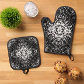 Hypnotic Abstract Black And White Modern Art Ovenwant & Pannenlap Set (Top down)