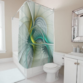 Hypnotic Abstract Golden Turquoise Teal Fractal Douchegordijn