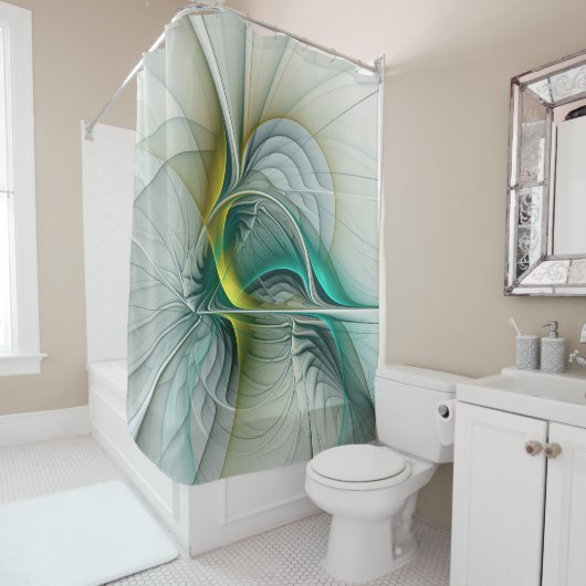 Hypnotic Abstract Golden Turquoise Teal Fractal Douchegordijn (In situ)