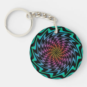 HYPNOTIC DISC Mesmeriserende Neon Cool Zig Zag Spi Sleutelhanger