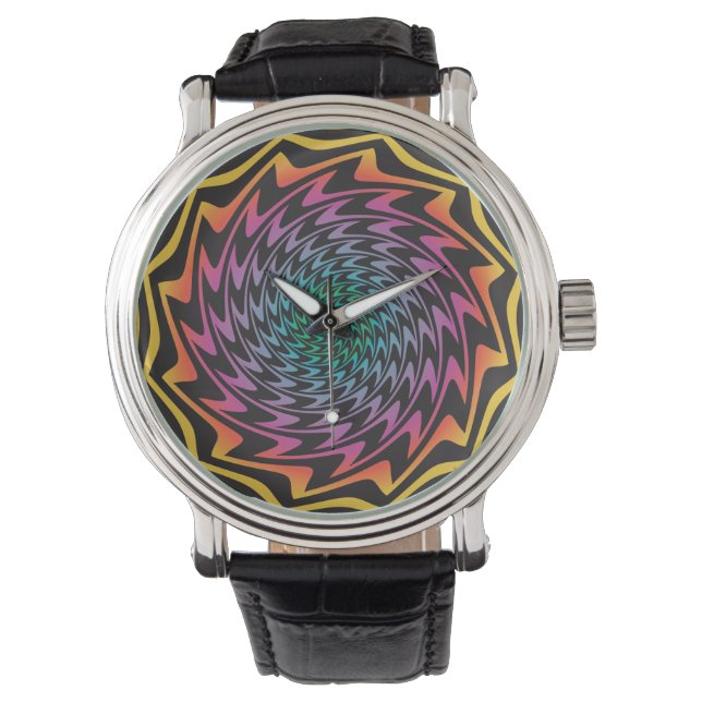 HYPNOTIC DISC Mesmerizing Hot Neon Zig Zag Spiraal Horloge (Voorkant)