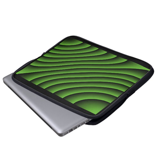 Hypnotic Green Wavy Lines Laptop Bag Sleeve (Voorkant onderkant)
