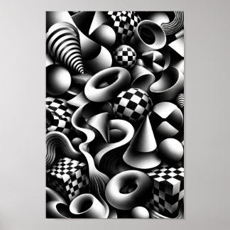 Hypnotic Monochrome Geometry – 3D Optical Illusion Poster