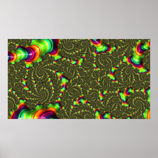 Hypnotic Neon Rainbow Swirl 3D Fractal Art Poster