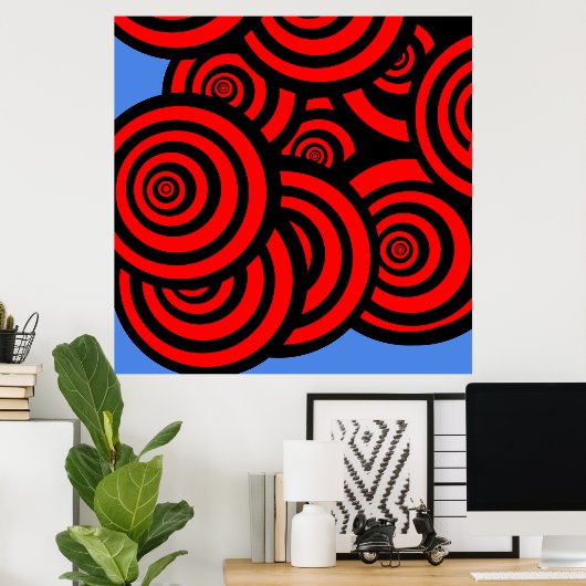Hypnotic Red Black en Blue Spirals Poster (Thuiskantoor)