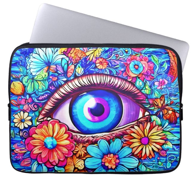 Hypnotisch bloemenoog laptop sleeve (Voorkant)