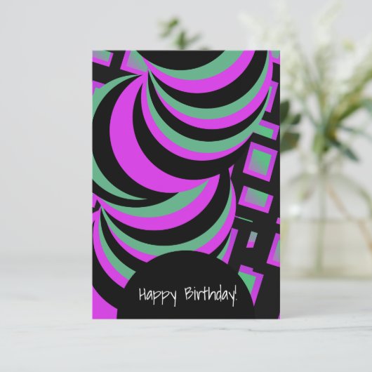 Hypnotisch Paars Groen Fijne verjaardag Elke keer Kaart (Staand voorkant)