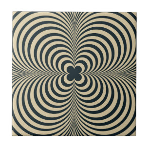 Hypnotisch Retro Zwart Beige Bloempatroon Tegeltje