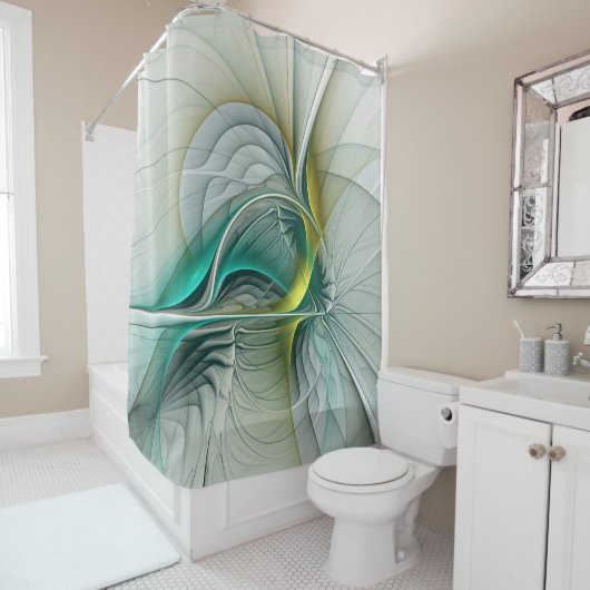 Hypnotische Abstracte Golden Turquoise Blauwgroen  Douchegordijn (In situ)