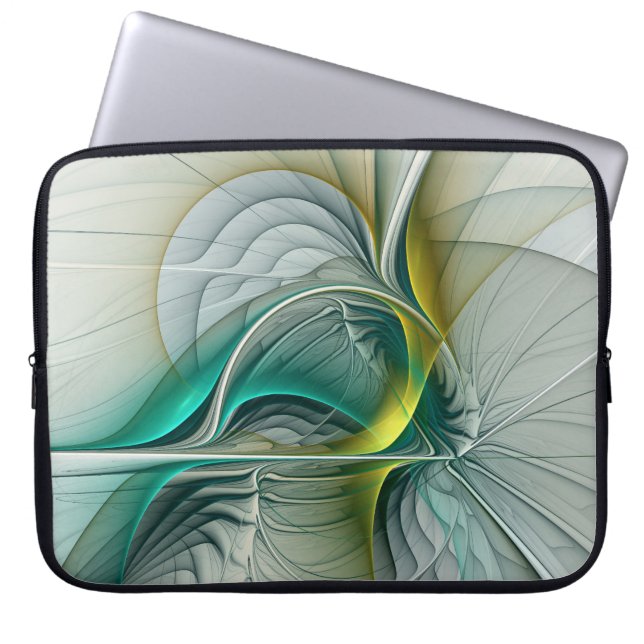 Hypnotische Abstracte Golden Turquoise Blauwgroen  Laptop Sleeve (Voorkant)