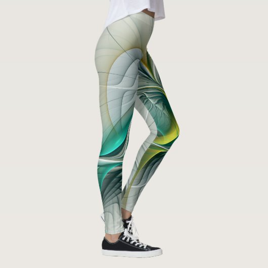 Hypnotische Abstracte Golden Turquoise Blauwgroen  Leggings (Rechts)